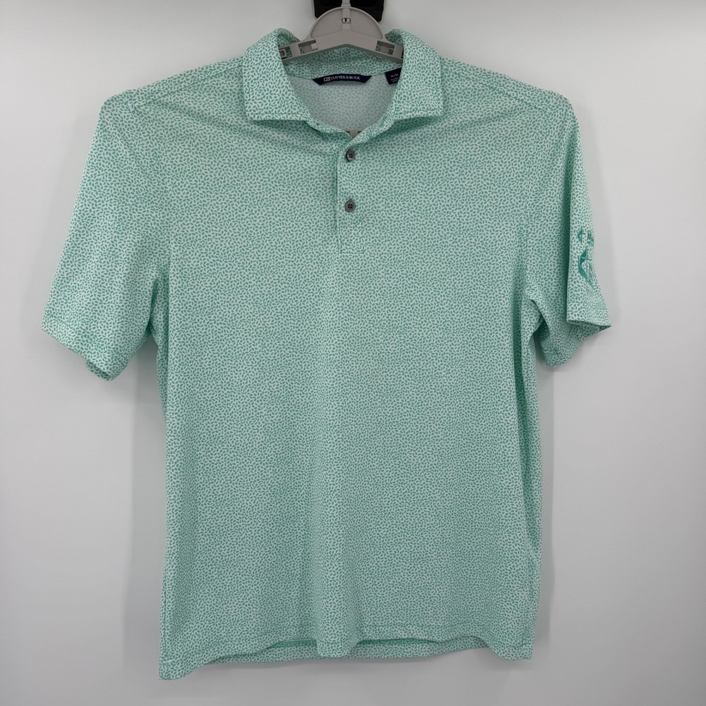 Cutter & Buck Mens Green White Leaf Print Golf Polo Shirt Size M Arthur O Krent